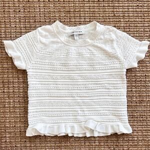 Forever New White Textured Knit Crop Top | Frill Cap Sleeve Tee XS/S | Y2K